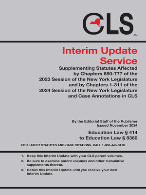 cover image of New York Consolidated Laws Service (CLS) Interim Update Service